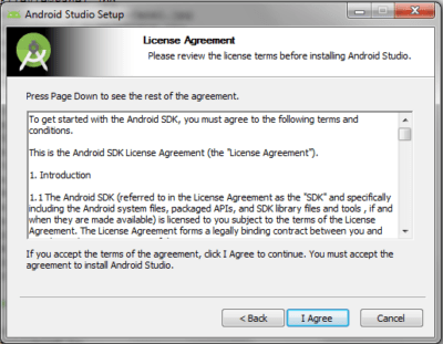 Android Studio License Agreement Panel